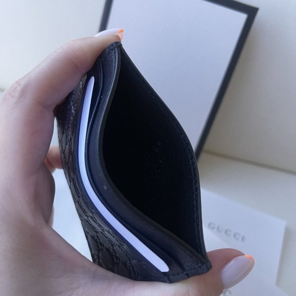 New Gucci Micro Guccissima GG Logo Leather Navy Blue Card Holder 100% authentic - Picture 5 of 5